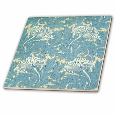 3dRose William Morris BlueIvory Flourishes 8 Inch Ceramic Tile