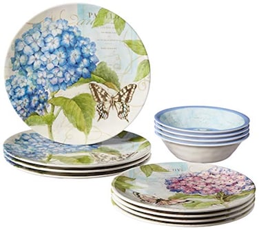 Certified International Hydrangea Garden 12 pc Melamine Dinnerware Set, Service for 4