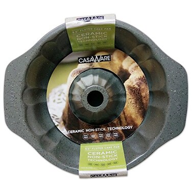 casaWare Fluted Cake Pan 9.5-inch ,10-CupCeramic Coated NonStick ,Silver Granite