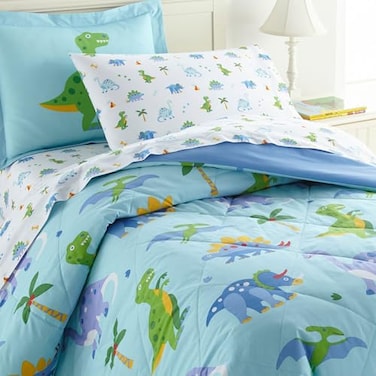 Wildkin 7-Piece Full Bedding Set“ 100% Cotton Comforter, SheetsPillowcase for Cozy Cuddles ,Dinosaur Land