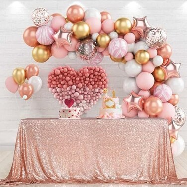 PartyDelight Rose Gold Sequin Tablecloth 60x102 Inch Rectangular