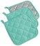DII Basic Terry Collection Quilted 100% Cotton, Potholder, Aqua, 3 Piece