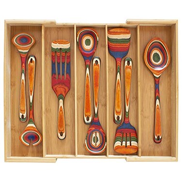 Totally Bamboo Expandable 5-Compartment Drawer Organizer, Expands from 13 to 22" Wide