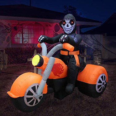 BZB Goods 6 FT Halloween Inflatable Skeleton Ghost Riding Motorcycle
