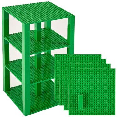 Strictly Briks Stackable Baseplates - Compatible with Lego, 6 x 6 in Baseplates for Buildling Blocks, Display Tower, Expand Vertical Builds, 4 Baseplates30 Stackers, Kids Gift, Green