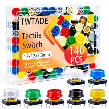 TWTADE/140PCS Micro Momentary Tactile Push Button Switch 4 Pin 12x12x7.3mm Tact Switch Assortment Kit with Switch Caps ,70Sets