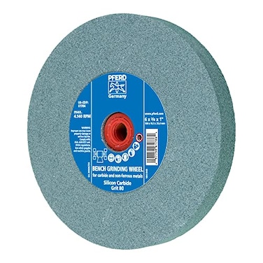 PFERD Vitrified Bench Grinding Wheel“ Carbide, 6" Diameter, 3/4" Thick, 1" Arbor, 80 Grit, Silicon Carbide, for Tungsten Carbide Tool Sharpening - Part 61786