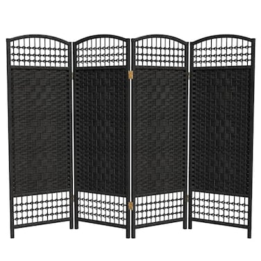 Red Lantern 4 ft. Short Fiber Weave Folding Screen - Black - 4 Panels