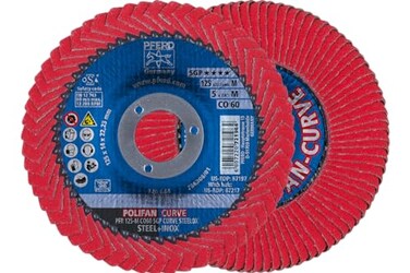 PFERD Tools POLIFAN-Curve Flap Disc, Ceramic Oxide, 5" x 7/8", 60 Grit