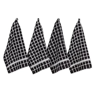 DII Basic Terry Collection Windowpane Dishtowel Set, 16x26, Black Check, 4 Piece