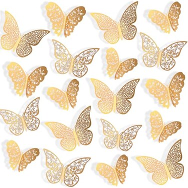 Bememo 72 Pcs 3D Butterfly Wall Decals, 3 Sizes, Gold