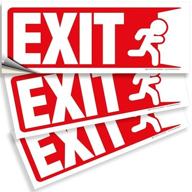 iSYFIX Exit Signs Stickers, 10x4 Inch, 3 Pack, WhiteRed