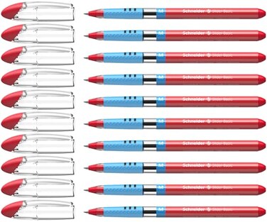 Schneider Slider Basic M ,MediumBallpoint Pen, 1.0 mm, Light Blue Barrel, Red Ink, Box of 10 Pens ,151102