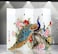 Asian Home Double Sided Canvas Screen Room Divider ,5 Panels - Peacocks