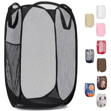 Handy Laundry Collapsible Mesh Pop-Up Hamper with Side Pocket