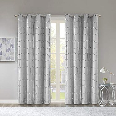 Intelligent Design Blackout Curtain, Light Blocking, 50x84 Grey/Silver