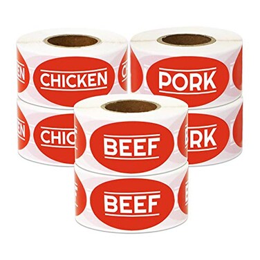 OfficeSmartLabels Beef Chicken Pork Meat Sticker Bundle, Red, 1.75 x 1 inch
