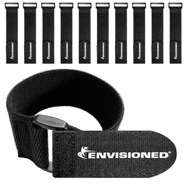 ENVISIONED Velour Cinch Straps 1" x 15" - 10 Pack, Soft Touch Microfiber Reusable Hook and Loop - Plus 2 Free Bonus Reusable Cable Ties