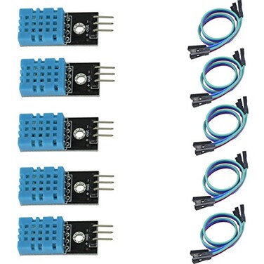 HiLetgo 5pcs DHT11 Temperature Humidity Sensor Module Digital Temperature Humidity Sensor 3.3V-5V Humidity Measure Range 20%-95% Temperature Measure Range 0-50„ƒ Celsius with Wires