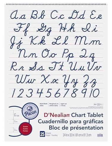 Pacon D'Nealian Chart Tablet, 24"X32", Cursive, 25 Sheets