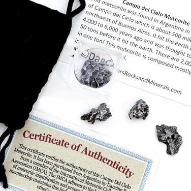 DANCING BEAR Meteorite from Space, 3 pcs Campo del Cielo from Argentina/Educational CardMagnifying Box