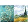Red Lantern Double Sided Works of Van Gogh Canvas Folding Screen - Almond Blossoms/Wheat Field, 6 ft Tall - 4 Panel