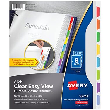 Avery Clear Easy View Durable Plastic Dividers, 8-Tab, 1 Set