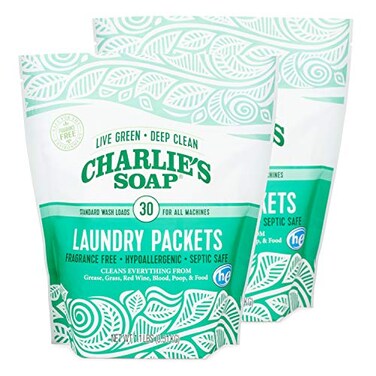 Charlie's Soap Unscented Laundry Packets 30 Count ,2 Pack 60 Total Loads