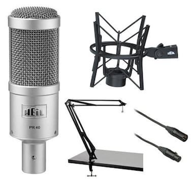 Heil Sound PR 40 Dynamic Cardioid Studio Microphone Bundle with PRSM Shock Mount ,Black, Two-Section Broadcast Arm and Microphone Cable