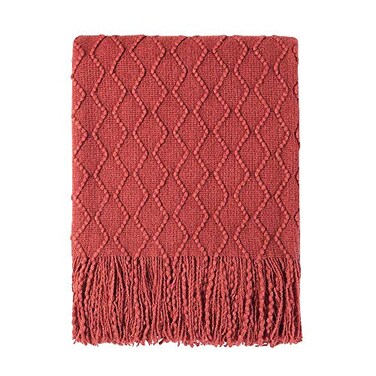 BOURINA Rust Throw Blanket 50x60 Inch Boho Knitted Soft Throw Sofa Blanket