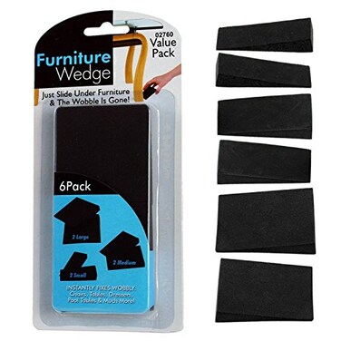 JMK 6pc High-Density Polyurethane Foam Triangular Wedge 'Wobble-Stoppers' Fix Uneven Tables Chairs - Black