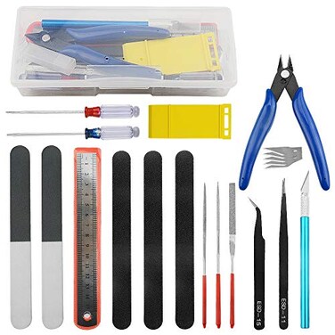 BXQINLENX Professional 17 PCS Model Tools Kit Modeler Basic Tools Craft Set Hobby Building Tools Kit for dam Car Model Building Repairing and Fixing,L