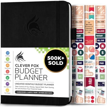 Clever Fox Budget Planner, Monthly Bill Tracker Book 5.8"x8.3" Black