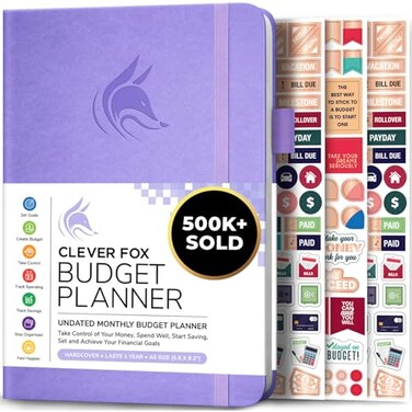 Clever Fox Budget Planner, Monthly Bill Tracker Book 5.8"x8.3" Lavender