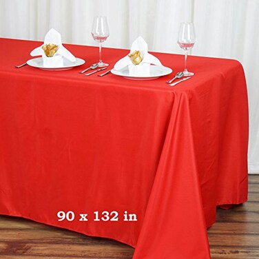 LTC LINENS LinenTablecloth Polyester Tablecloth 90-Inch By 132-Inch, Red