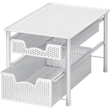 Simple Houseware Stackable 2 Tier Sliding Basket Organizer Drawer, White