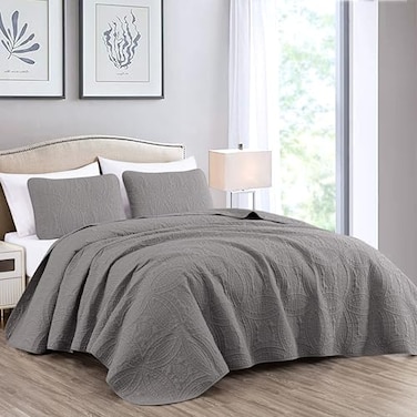 Chezmoi Collection Austin 3-piece Oversized Bedspread Coverlet Set ,Queen, Gray
