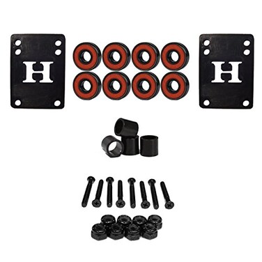 Amphetamine ABEC 5 Skateboard and Longboard Hardware Refresh Kit&ldquo; Precision Bearings, Risers, Mounting Hardware, Spacers ,1/8" Risers