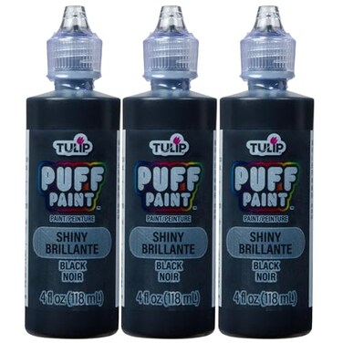 TULIP Puff Fabric Paint, 4 fl oz 3-Pack, Permanent Fabric Paint for ClothesDIY Projects, Shiny Black