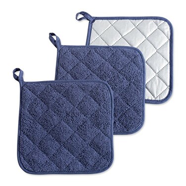 DII Basic Terry Collection Quilted 100% Cotton, Potholder, French Blue, 3 Piece