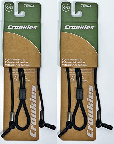 Croakies Terra Spec Adjustable Rope Eyeglass and Sunglass Retainer / Sport Strap, Black ,2 Pack