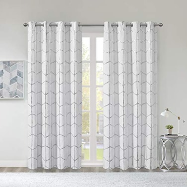 Intelligent Design Blackout Curtain, Light Blocking, 50x84 White/Silver