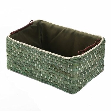 Kingwillow Basket Woven Maize Straw Storage with Handle,Green,Small