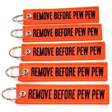 Rotary13B1 Remove Before PEW PEW - 5 Pack Key Chains ,Neon Orange/Black