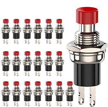 DIYhz Momentary Push Button Switch, 1A 250VAC SPST Mini Pushbutton Switches Normal Closed,NCRed Cap - 20pcs