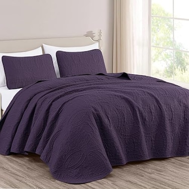 Chezmoi Collection Austin 3-piece Oversized Bedspread Coverlet Set ,Queen, Purple