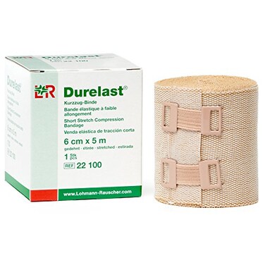 LohmannRauscher 58411 Durelast Extra Short Stretch Compression Bandage with 45% Stretch, 66% Cotton34% Polyamide, 6cm Wide x 5m Long Roll