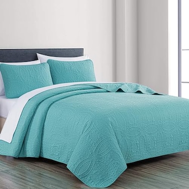 Chezmoi Collection Austin 3-piece Oversized Bedspread Coverlet Set ,King, Turquoise