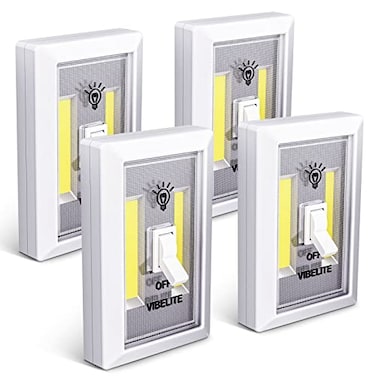 VIBELITE Battery Light Switch, Battery Operated Light, White, 4-Pack,Battery Exclude
