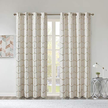 Intelligent Design Blackout Curtain, Light Blocking, 50x63 Ivory/Gold